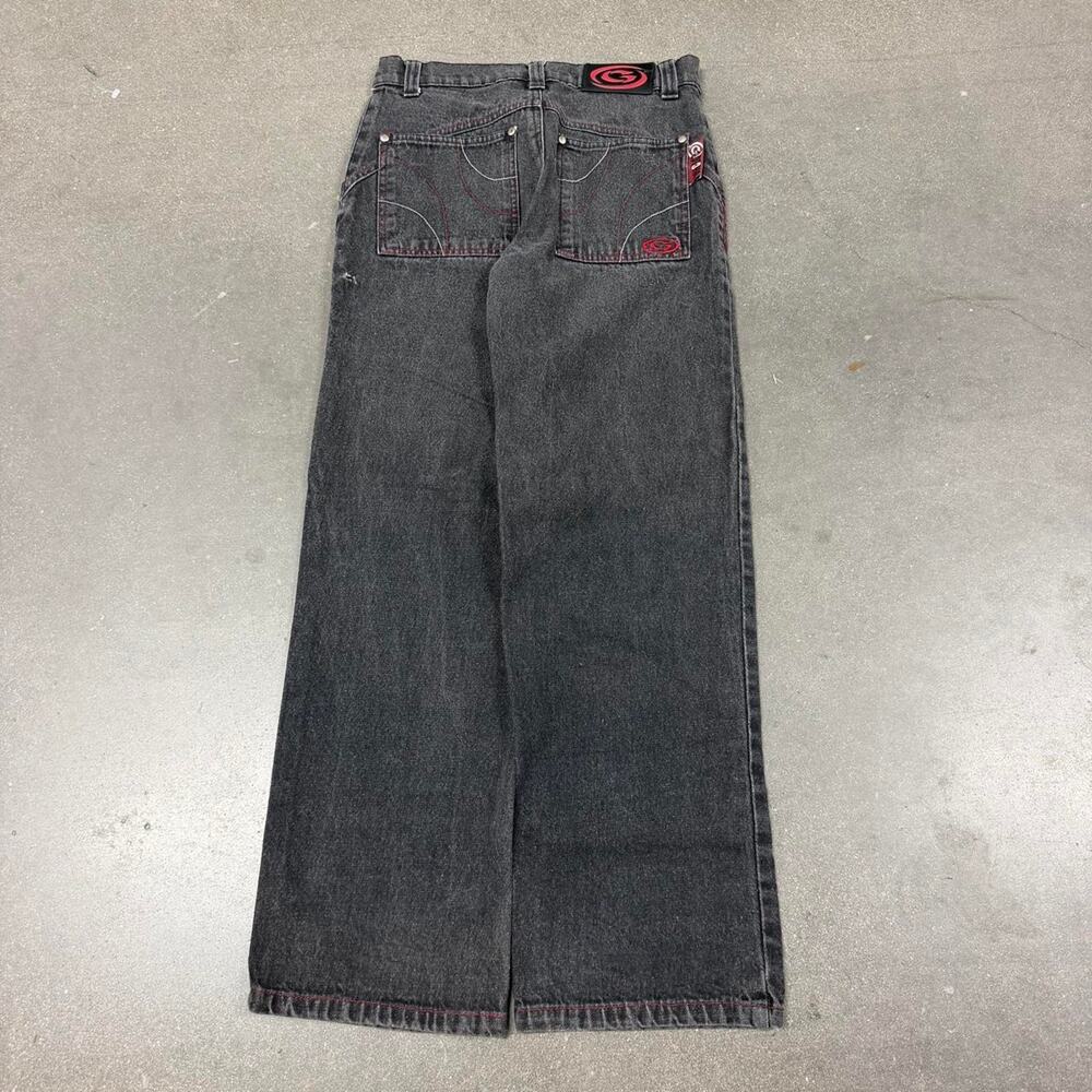 Gotcha Baggy Jeans Size 14 Wide Leg Y2K Skater Black Embroidered